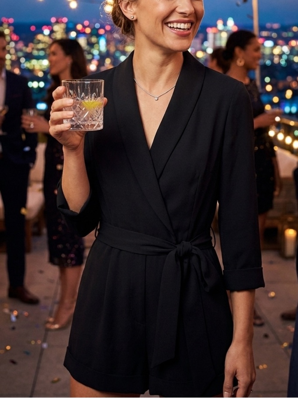 Ted Baker "Hakke" Black Collared Blazer Wrap Front Playsuit Romper 2